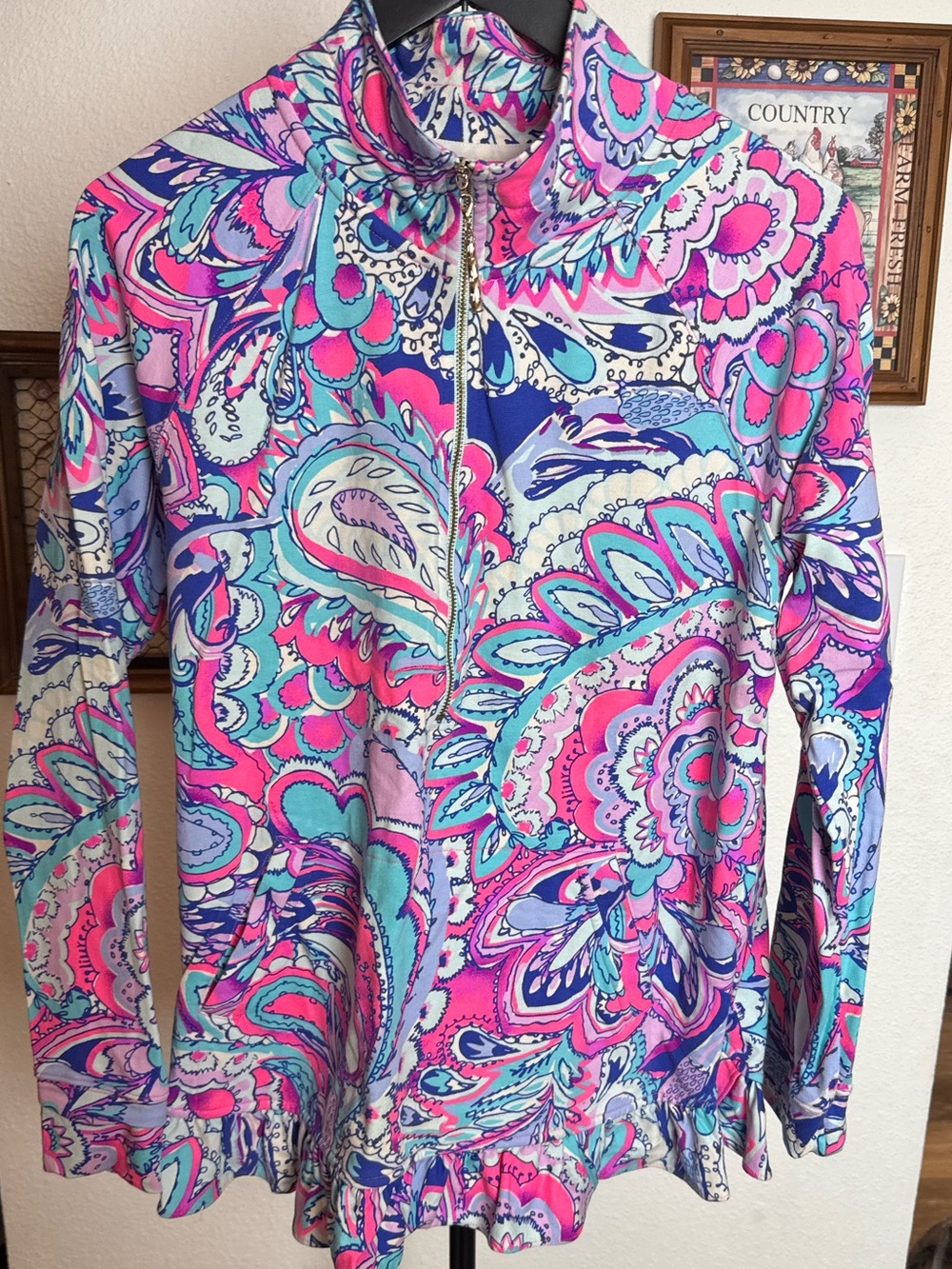 Lilly Pulitzer Woman’s Long Sleeve Paisley Zip Neck Top - Pink Multi - Medium